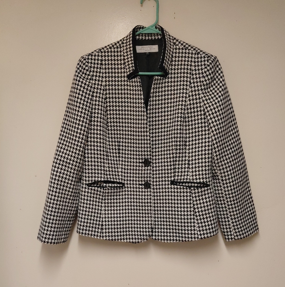 Tahari Women's Black/White Office Work Preppy Blazer Jacket 10P